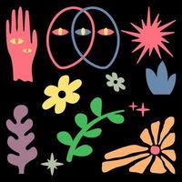 bloem pret vorm boho element sticker hand, plant, zon, patroon, klem kunst sjabloon geïsoleerd bewerkbare vector