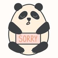 schattig tekenfilm baby panda met een opschrift sorry. vector geïsoleerd vlak illustratie.