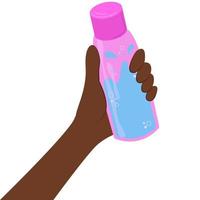 neon fles van water in zwart hand. herbruikbaar houder voor vloeistoffen.hand Holding een fles, sport- water fles.vector illustratie. vector