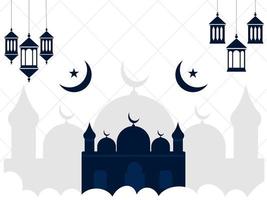 Islamitisch achtergrond met moskee halve maan maan en lantaarn. Ramadan kareem festival viering Islamitisch spandoek. Ramadan mubarak religieus Islamitisch hartelijk groeten. lampen decoratie, sier lantaarn brandend. vector