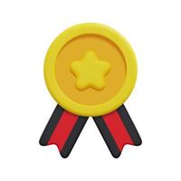 3d kwaliteit garantie medaille met ster en lint icoon vector. geïsoleerd Aan wit achtergrond. 3d prijs, winnaar en prijs concept. tekenfilm minimaal stijl. 3d insigne icoon vector geven illustratie.