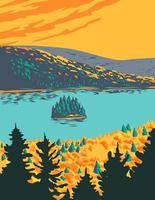 dennen eiland in meer wapizagonke binnen la mauricie nationaal park Quebec Canada wpa poster kunst vector