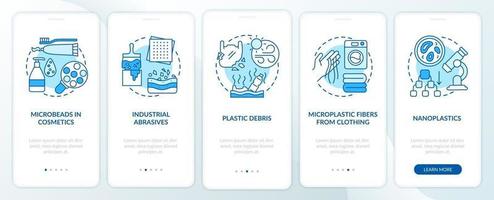 microplastics-bronnen en -typen onboarding mobiele app-paginascherm met concepten vector