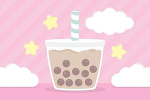 schattig kawaii bubbel thee met wolk en sterren Aan zoet roze achtergrond illustratie vector