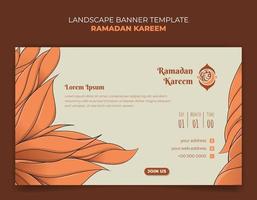 Ramadan kareem banier in landschap ontwerp met hand- getrokken van oranje gras vector