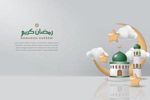 Ramadan kareem gemakkelijk en modern 3d achtergrond vector met moskee, ster, halve maan en wolk schoon 3d stijl.