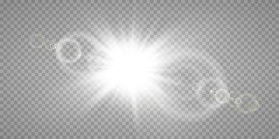 vector transparant zonlicht speciaal lens gloed licht effect. zon flash met stralen en spotlight