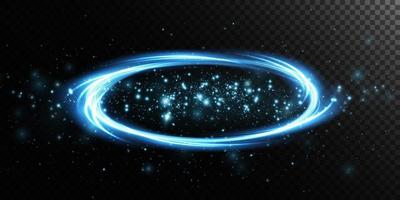 magie portalen Aan de nacht tafereel. blauw ronde hologrammen met stralen van licht en schittert. gloeiend futuristische teleporteren tunnel met kopiëren ruimte Aan zwart achtergrond. vector