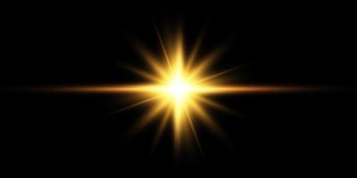 gouden ster, Aan een zwart achtergrond, de effect van gloed en stralen van licht, gloeiend lichten, zon.vector. vector