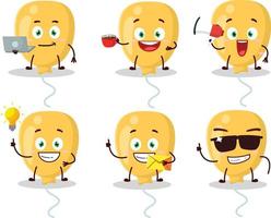 geel ballon tekenfilm karakter met divers types van bedrijf emoticons vector