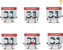 tekenfilm karakter van december 31e kalender met wat uitdrukking vector