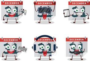december 31e kalender tekenfilm karakter zijn spelen spellen met divers schattig emoticons vector
