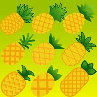 ananas icoon set. vector illustratie van ananas voor fruit en voedsel ontwerp. grafisch middelen van fruit voor vegetarisch, gezond, eetpatroon, voeding en tropisch. ananas comosus fruit illustratie