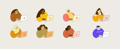 vrouw ondernemer werken Aan laptop reeks vector illustratie