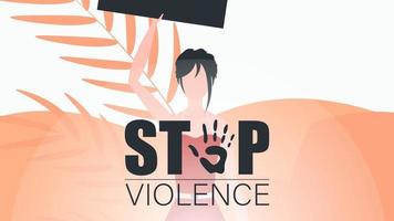 hou op geweld tegen Dames. vrouw met een spandoek. een sterk vrouw protesteren tegen geweld. vector illustratie.