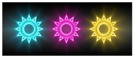 zon blauw, roze en geel neon vector icoon set.