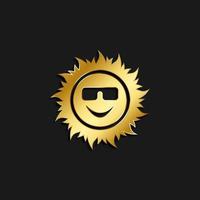 zon, emoji goud icoon. vector illustratie van gouden stijl. zomer tijd Aan donker achtergrond .