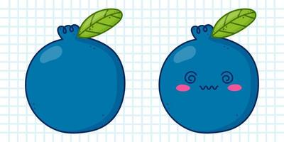 schattig kawaii bosbes karakter met gek gebaar. tekenfilm vector illustratie Aan blauw kooi achtergrond.