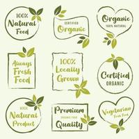 reeks van biologisch voedsel, natuurlijk voedsel en gezond leven Product logo's, stickers, etiketten en badges voor voedsel en drinken markt. vector