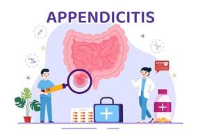 appendicitis illustratie met ontsteking van de bijlage en maag behandeling in gezondheidszorg vlak tekenfilm hand- getrokken voor landen bladzijde Sjablonen vector