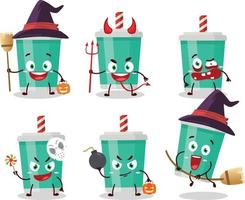 halloween uitdrukking emoticons met tekenfilm karakter van Frisdrank fles vector