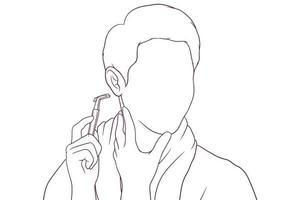 jong Mens scheren met scheermes blad hand- getrokken vector illustratie
