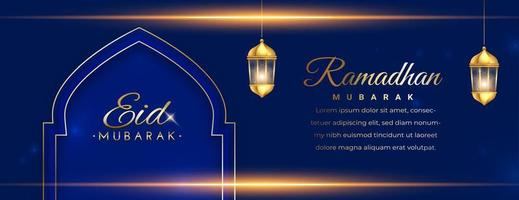 Ramadan kareem glimmend gouden banier en achtergrond ontwerp vector