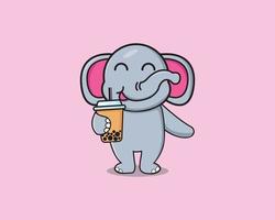 olifant schattig drinken boba vector ontwerp