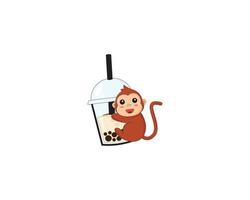 aap schattig drinken boba vector ontwerp