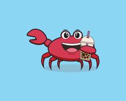 krab schattig drinken boba vector ontwerp