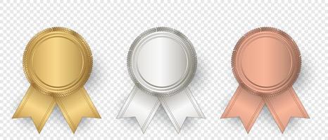 vector goud, zilver, en bronzen zegel met linten. luxe zegel. blanco goud, zilver, en bronzen zegel. vector illustratie