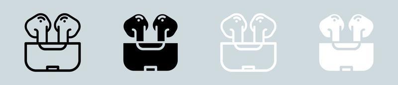 oordopjes icoon reeks in zwart en wit. draadloze oortelefoons tekens vector illustratie.