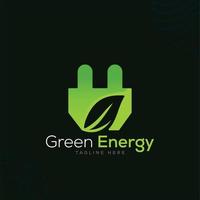 groen energie plug blad logo sjabloon in modern creatief minimaal stijl vector ontwerp zwart v2