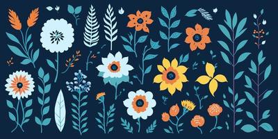 zomer bloeit. een decoratief reeks van kleurrijk bloemen vector