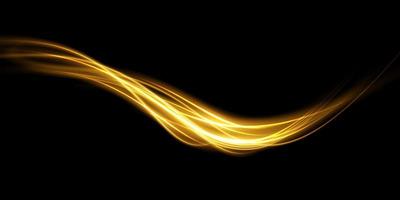 abstract licht lijnen van beweging en snelheid in gouden kleur. licht elke dag gloeiend effect. halfronde Golf, licht spoor kromme kolken vector
