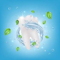 realistisch gedetailleerd 3d wit gezond tand met koel water plons. vector