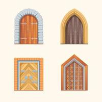 tekenfilm kleur verschillend antiek middeleeuws houten deur pictogrammen set. vector