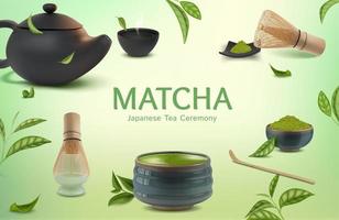 realistisch gedetailleerd 3d matcha Japans thee ceremonie poeder advertenties banier concept poster kaart voor Promotie. vector illustratie