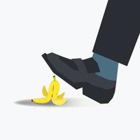 zakenman willen naar worden stapte Aan een banaan Pel vector illustratie