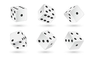 casino realistisch Dobbelsteen reeks geïsoleerd 3d vector illustratie voor het gokken spellen ontwerp poker, tafelblad, bord spellen. wit kubussen met willekeurig getallen van zwart dots of pitten en afgeronde randen