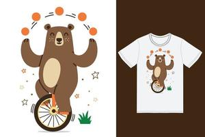 schattig circus beer illustratie met t-shirt ontwerp premie vector