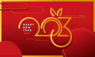 gouden 2023 gelukkig nieuw jaar met rood achtergrond vector