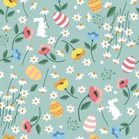 schattig hand- getrokken Pasen naadloos patroon met konijntjes, bloemen, Pasen eieren, mooi achtergrond, Super goed voor Pasen kaarten, banier, textiel, achtergronden. vector