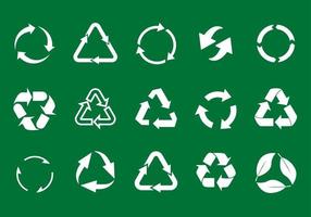 reeks recycle pictogrammen. etiket sjabloon. wit eco cirkel pijlen Aan groen achtergrond. vector pictogrammen.