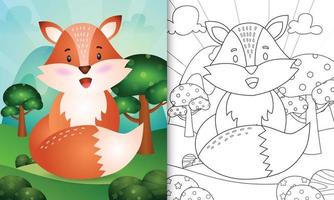 kleurboek voor kinderen met een schattige illustratie van het voskarakter vector