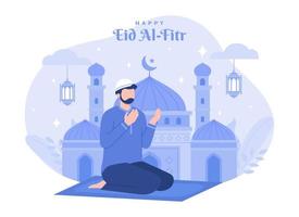 een Mens bidden en wensen gelukkig ramadan, eid al fitr illustratie. modern vector vlak illustratie