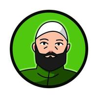 detailopname portret van moslim mannetje karakter vervelend moslim pet, taqiyah. ronde, cirkel avatar icoon voor sociaal media, gebruiker profiel, website, app. lijn tekenfilm stijl. vector illustratie.