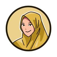 detailopname portret van een vrouw karakter met een Islamitisch sluier, hoofddoek, hijaab, chador. ronde, cirkel avatar icoon voor sociaal media, gebruiker profiel, website, app. lijn tekenfilm stijl. vector illustratie.