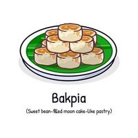 bakpia taart gemaakt met meel zout en kokosnoot olie vulling is mungboon en suiker Indonesisch traditioneel voedsel toetje vector