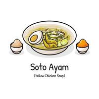 soto ayam geel kip bouillon Indonesisch traditioneel voedsel voor ontbijt en lunch vector